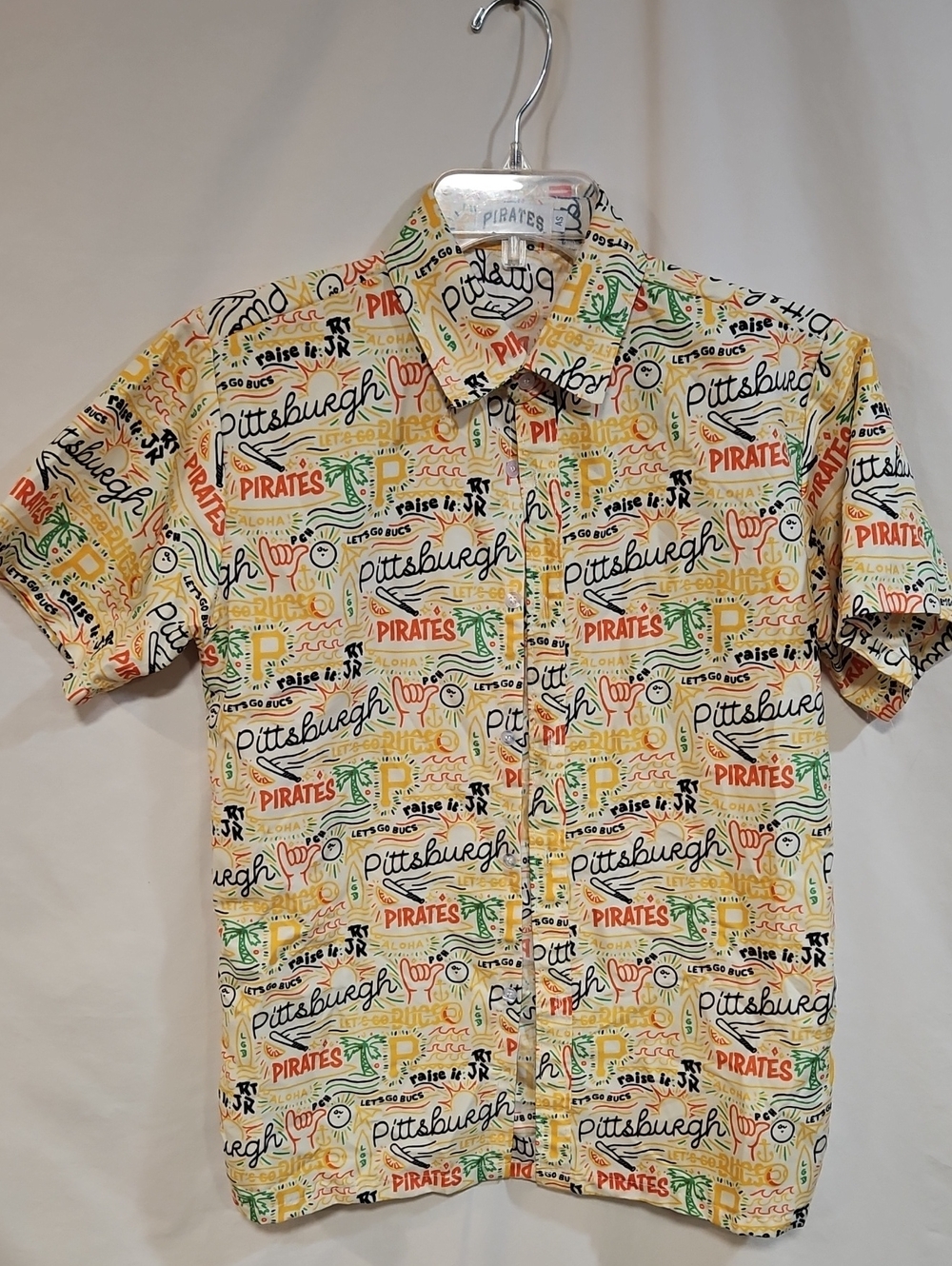 Pittsburgh Pirates Short-Sleeve Printed Button-Up Shirt - Cream/Yellow